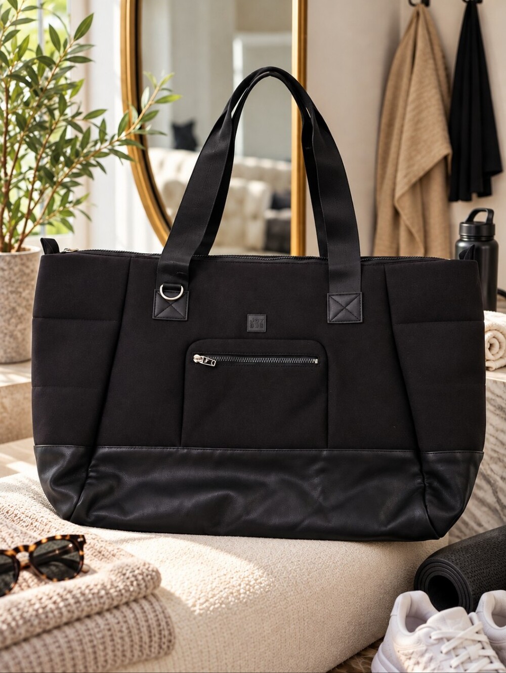 JoyLab Oversized Black Weekender Gym Travel Tote Bag 25" Shoulder Strap